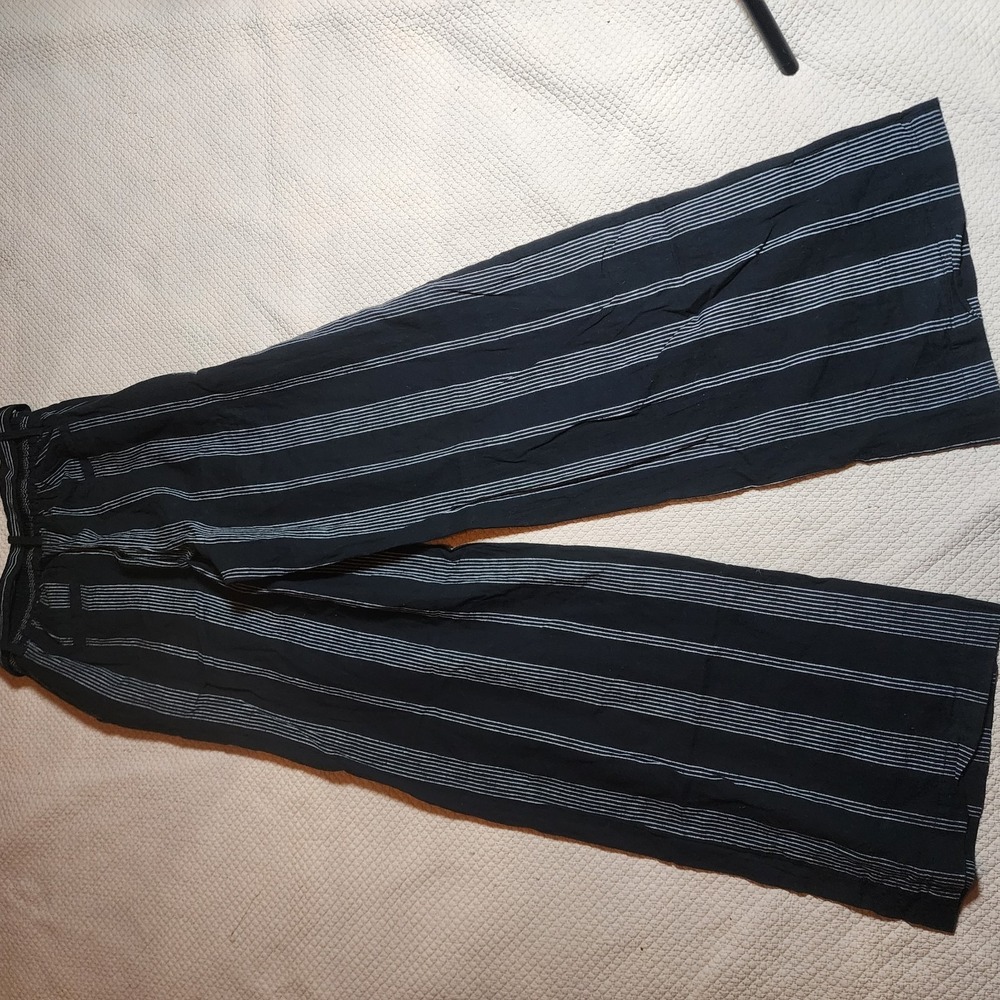 A New Day Linen Blend Wide Leg Pants Black White Stripe Pull-On Women's XS - Picture 13 of 15